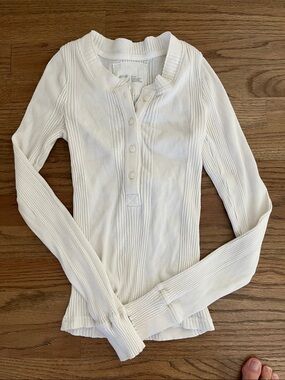 aerie White Ribbed Henley Top
